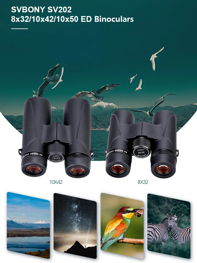 Svbony SV202 8X32/8x42/10x42/10X50 ED Verrekijker IPX7 Magnesiumlegering Lichaam lange afstand verrekijker BAK4 voor vogels kijken kamperen - afbeelding 2