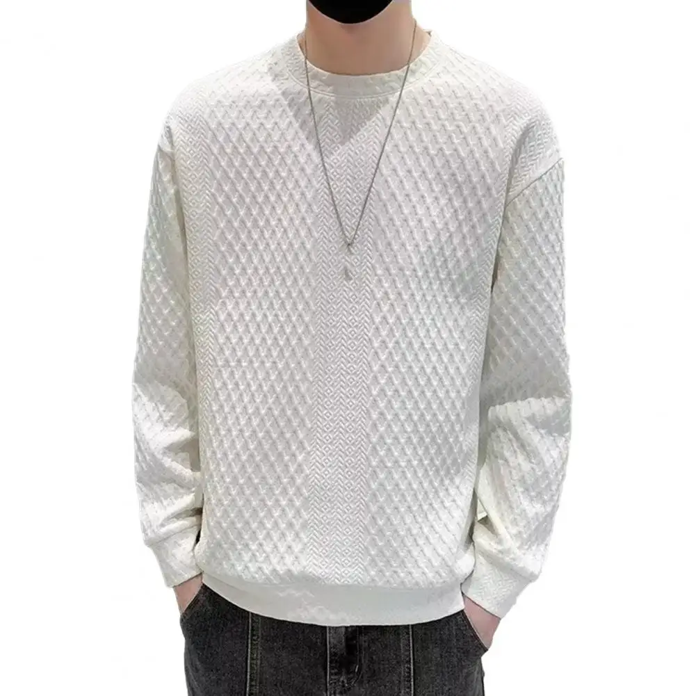 

Men Sweater Thick Knitted Round Neck Loose Fit Long Sleeve Waffle Pullover sueteres para hombre