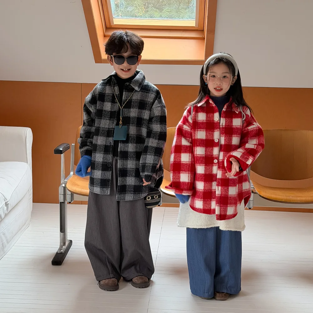 

2-12Y Kids Parkas 2025 Winter Fleece Children Girls Plaid Padded Jackets Velvet Thicken Toddler Babys Girls Mid-length Warm Coat