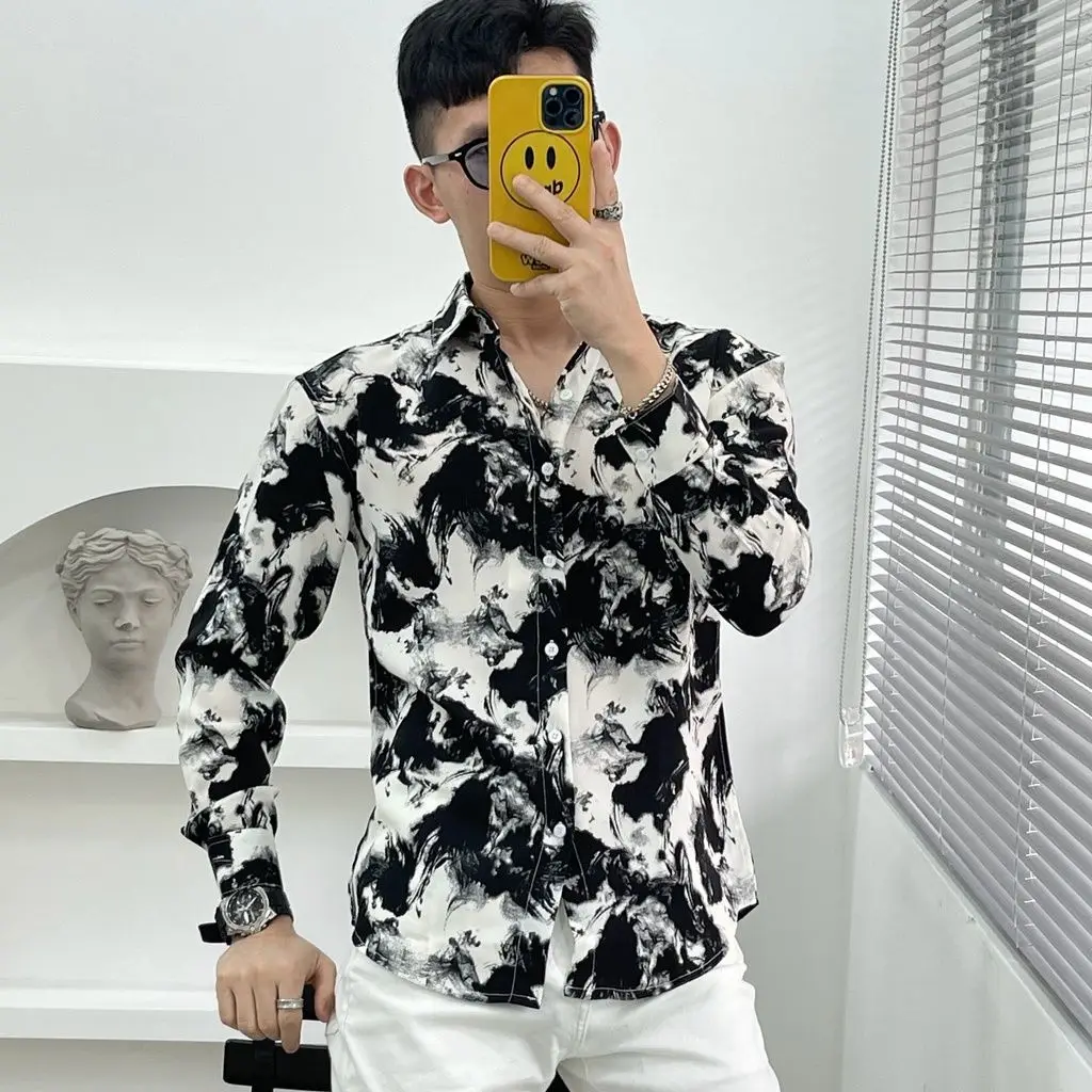

Men Shirts Harajuku Long Sleeve Korean Style Draped Loose Plus Size Hip-hop Summer Autumn All-match Outwear Male Blouse Z83