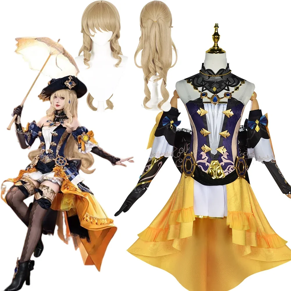 

Genshin Impact Navia Cosplay Full Set Costume Includes Wig And Hat Women's Dress Uniform Halloween Carnival Party Girls Outfit