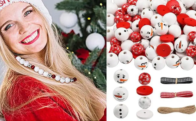 

Wooden Snowman Bead Set With Rope DIY Christmas Bracelet Pendant Decoration Creative Combination Wooden Loose Beads For Garland