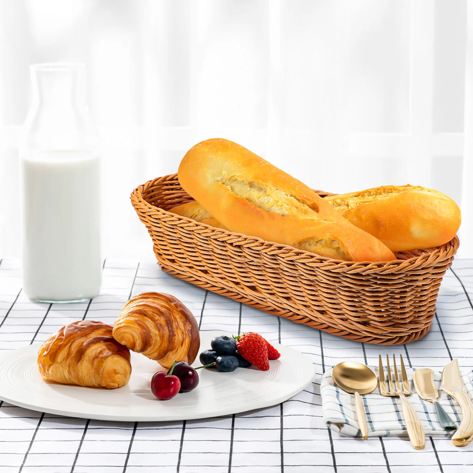

Woven Bread Basket Large Beige Oval PP 34 5x14x8cm Multi Purpose Fruit Snack Storage Tray Hamper Banneton Kitchen Bar