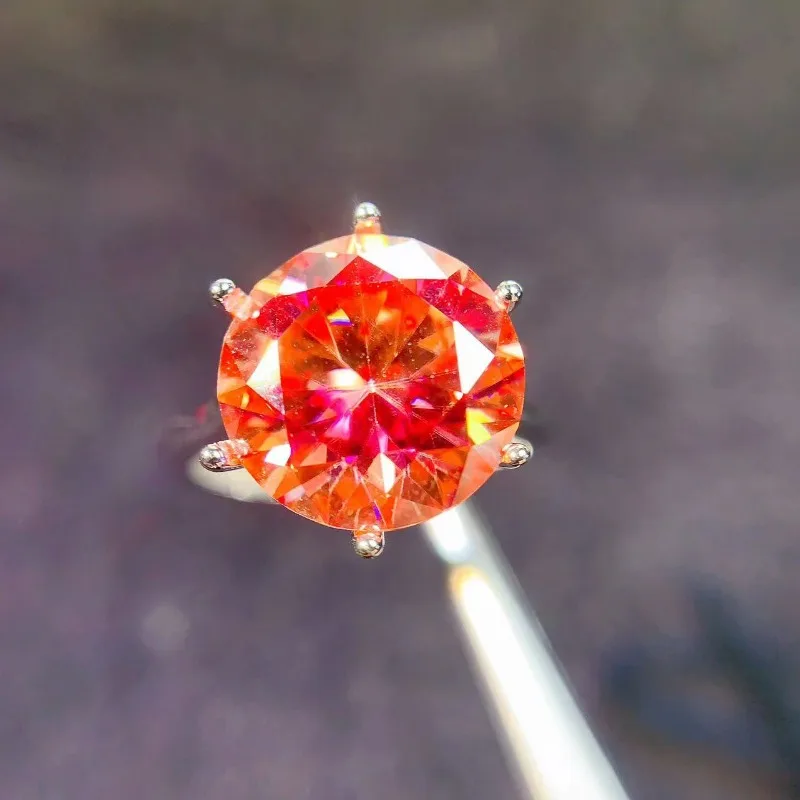 

100% Real D Color Orange Moissnaite Ring for Wedding 5ct Moissanite Engagement Ring 925 Silver Moissanite Jewelry