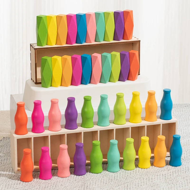 Color-matched bottle stacking stone matching game educational learning toys suitable for children's classes, family gatherings a