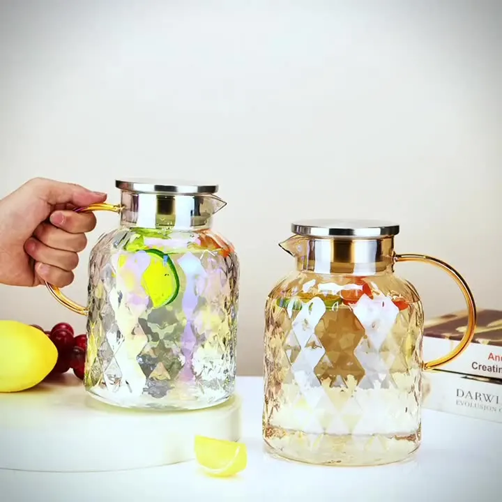 

New high-temperature resistant cold water kettle, explosion-proof high borosilicate glass pineapple texture simple flower teapot