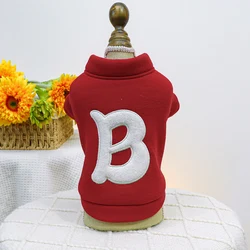 1PC Pet Clothing Cat Spring and Autumn Plush Thickened Warm Letter Solid Red Coat Suitable for Small and Medium sized Dogs