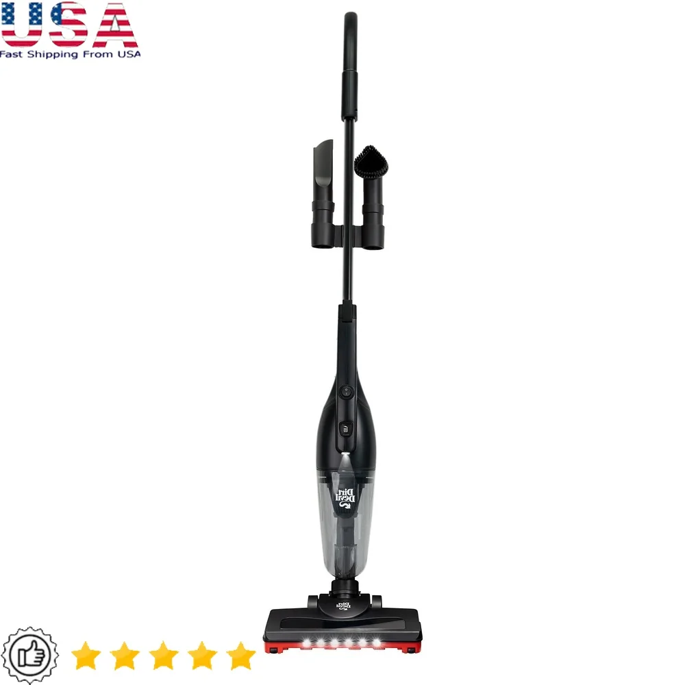 

Lightweight 4-in-1 Cordless Stick Handheld Vacuum with Powerful Suction LED Lights HEPA Filter Crevice Tool Brush Attachment