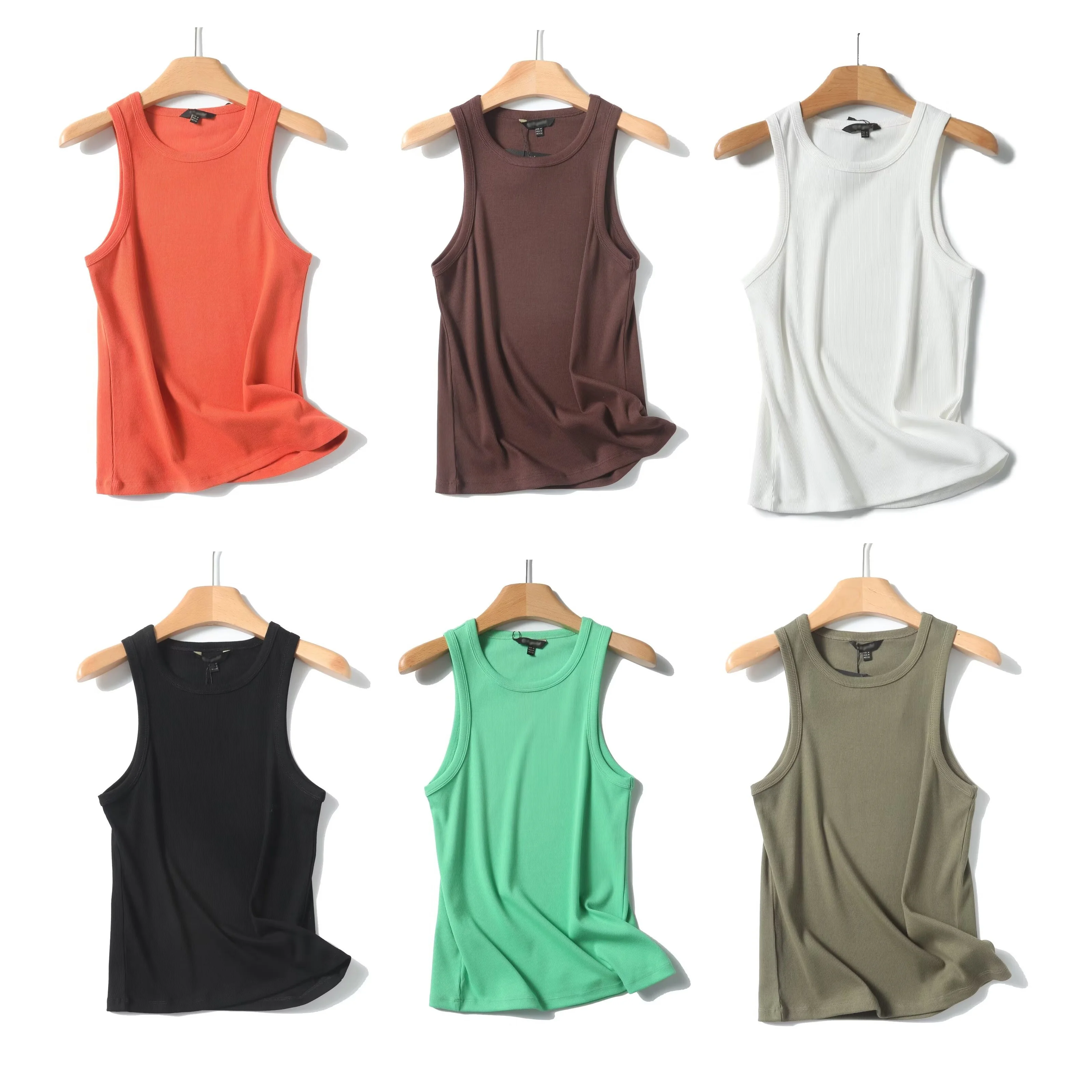 Tangada 2024 Women Summer 95% Cotton Knitted Camis Tank Top Sleeveless Soft Quality Shirts 6D022