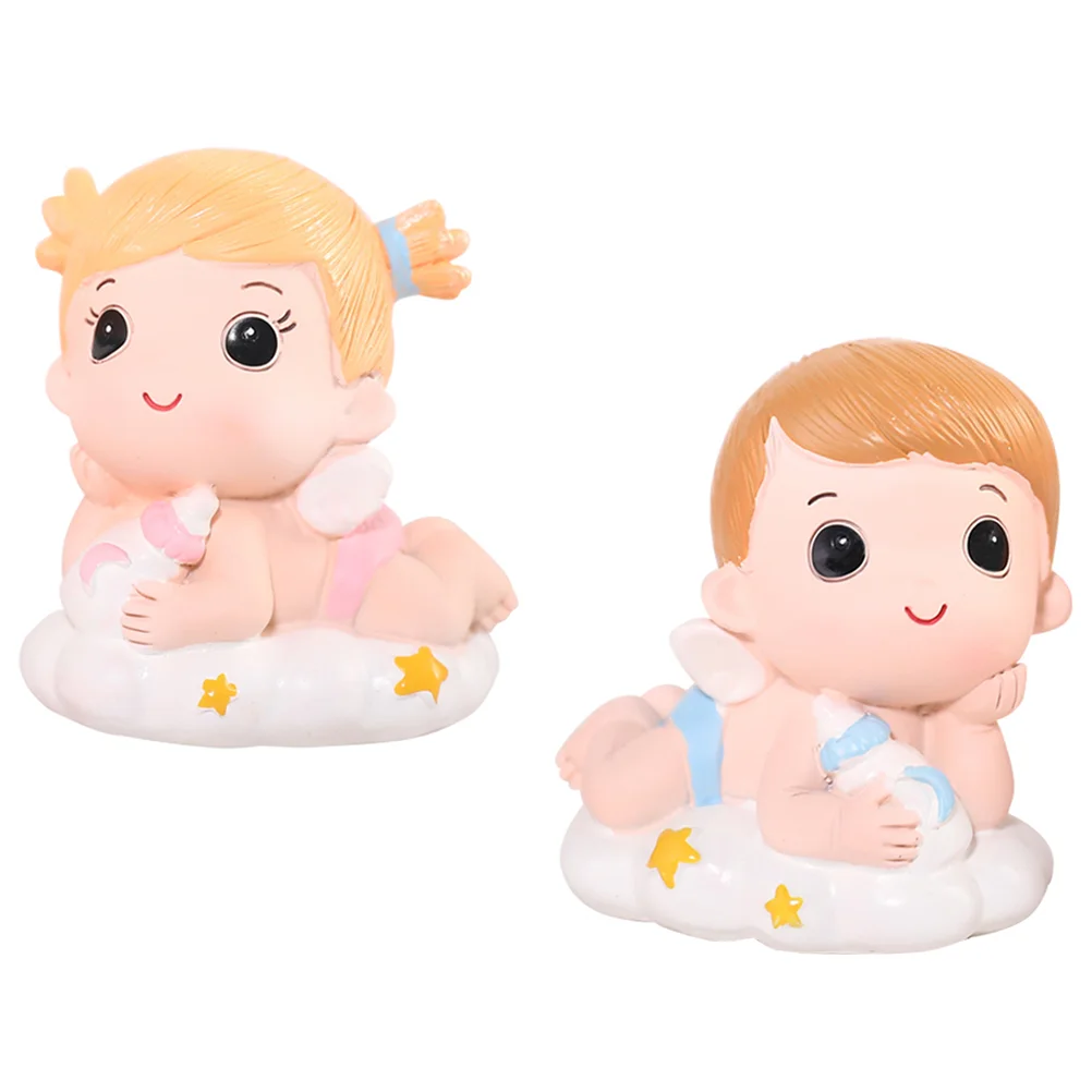 2 Pcs Cake Decoration Baby Toys Gender Reveal Decorations Resin Mini Ornament