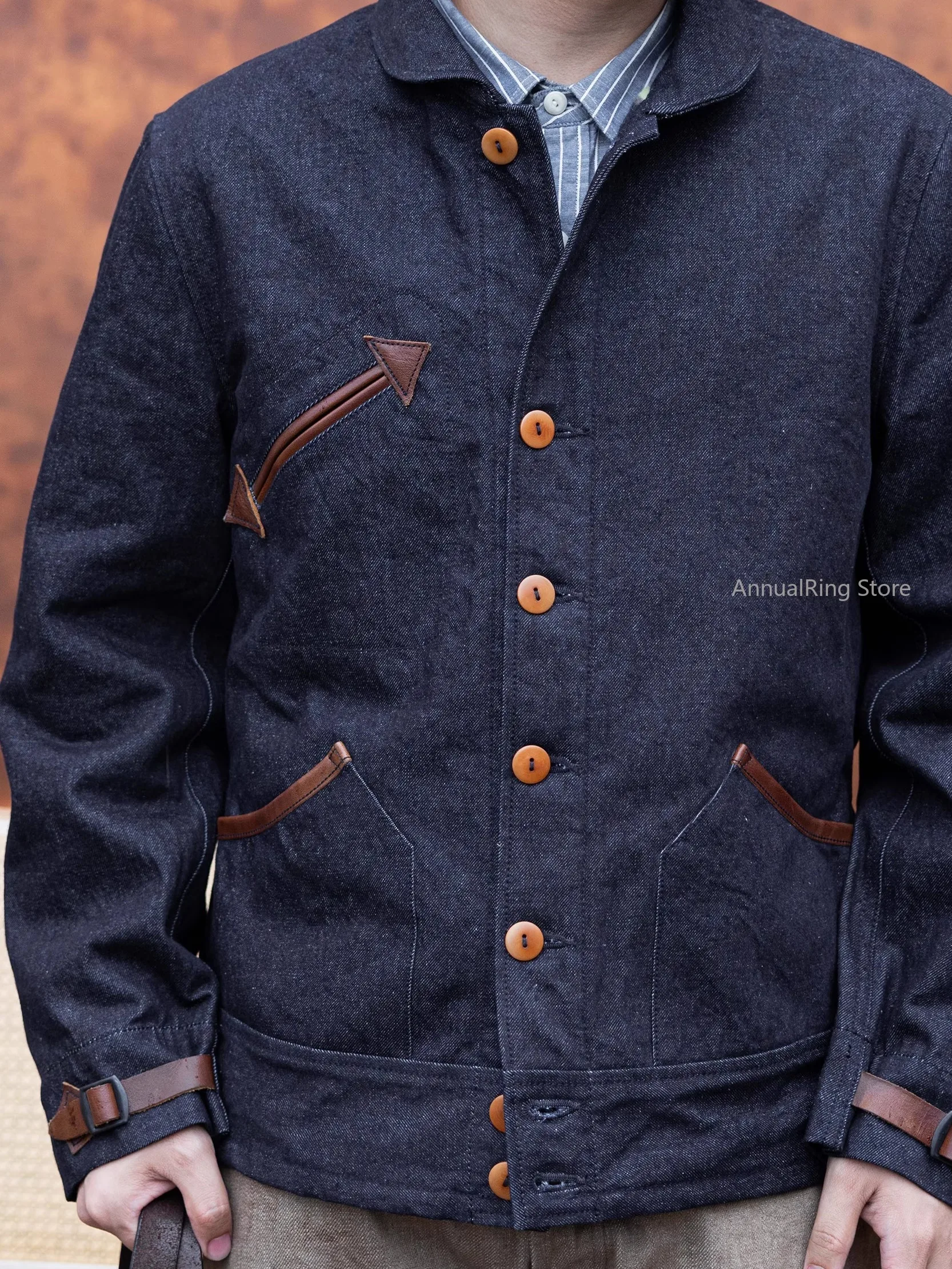 

Red Tornado Denim Western Railway Contractor Jacket Vintage Workwear Men's Wool-Blend Blanket Lined Shawl Collar Coat