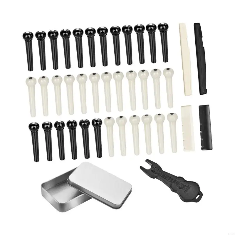 Guitar Bridge Replacement Part ABS Pins Saddles and Metal Puller Tool for Easy Maintenance and Enhanced Performances 