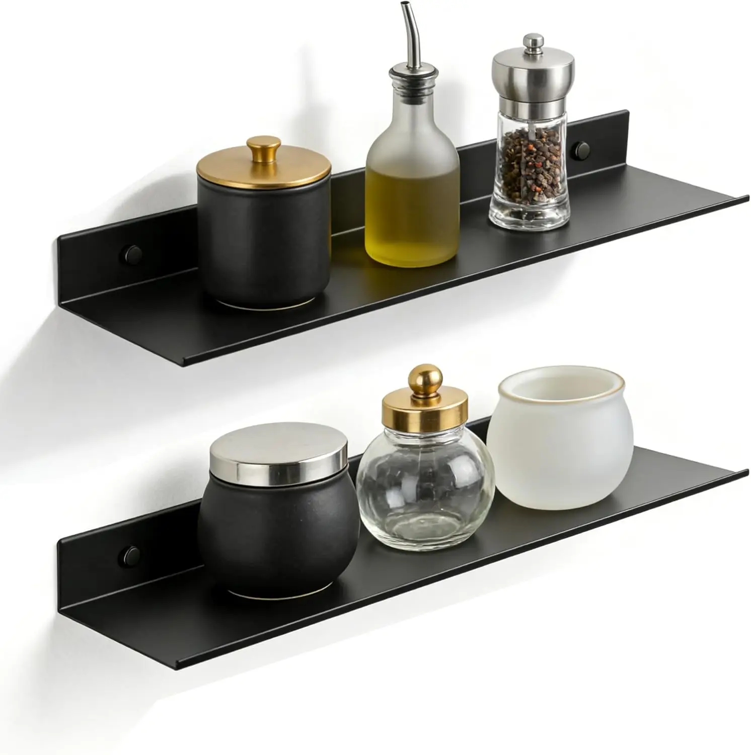 

Matt Black Floating Shelves, Aluminum Wall Mounted Display Shelf, 16 Inch, 2 Pack for Bathroom and Home Decor