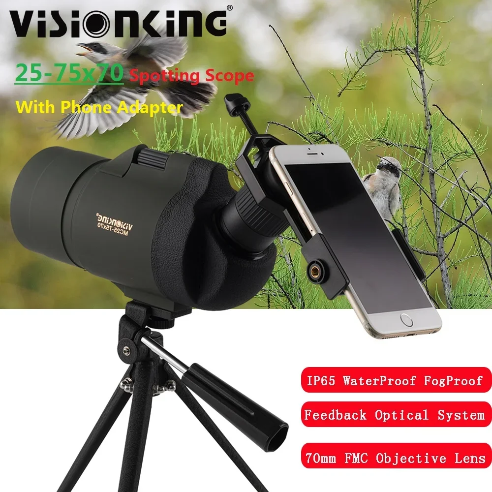 Visionking 25-75x70 Telescope Spotting Scope Monoculars Long Reach Powerful Shooting Target Bak4 Waterproof With Tripod Camping