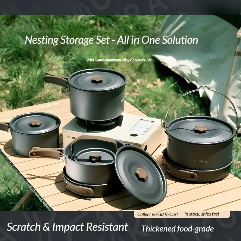 

Портативный набор походной посуды, алюминиевый комплект из кастрюль, сковородок и чайника на 4-6 человек с сумкой для переноски для походов, пикников и путешествий с рюкзаком
