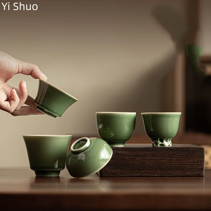 Taza de Té con Esmalte Verde, Juego de Té Kung Fu de Cerámica Hecha a Mano en Japón, Taza de Degustación para Uso Doméstico, Taza Individual Pequeña, Taza Maestra
