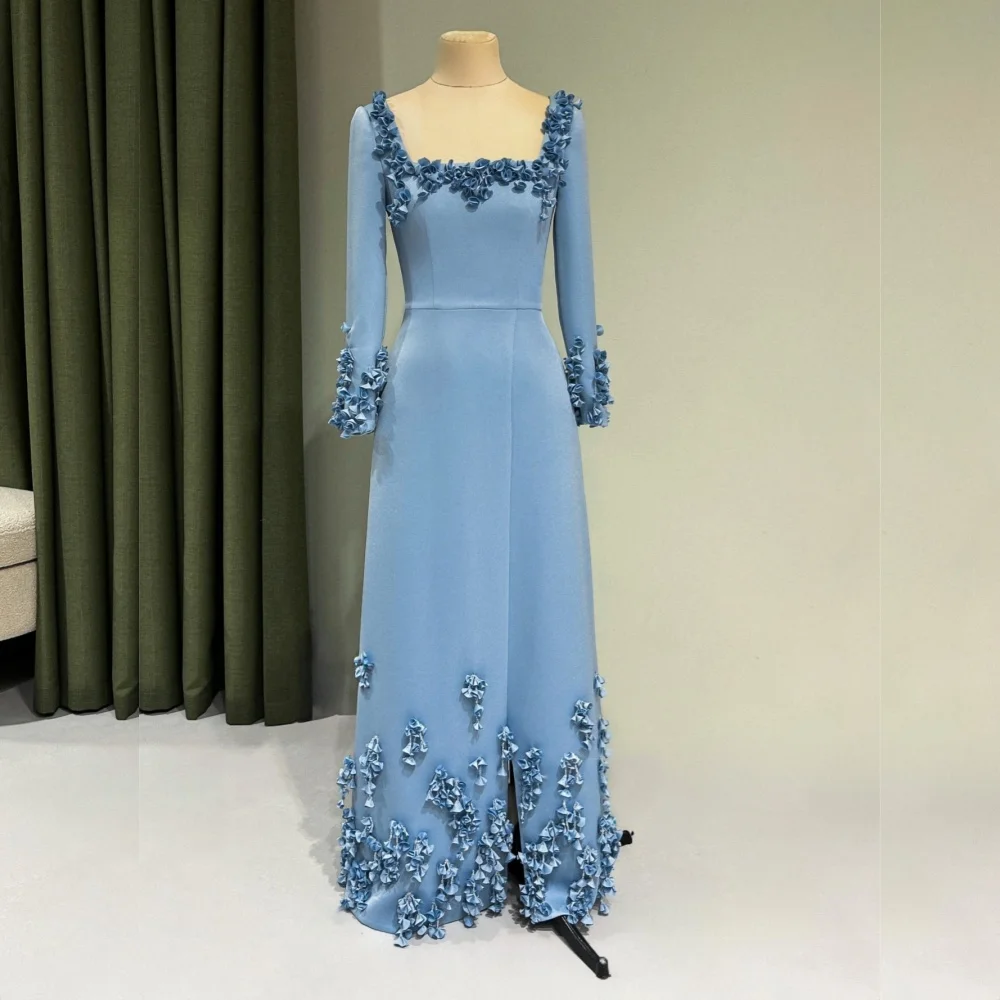 

Customized Elegant Applique Square Neck A-line Long Dresses Formal Evening Dress Bespoke Occasion Elegant Homecoming Party Gown