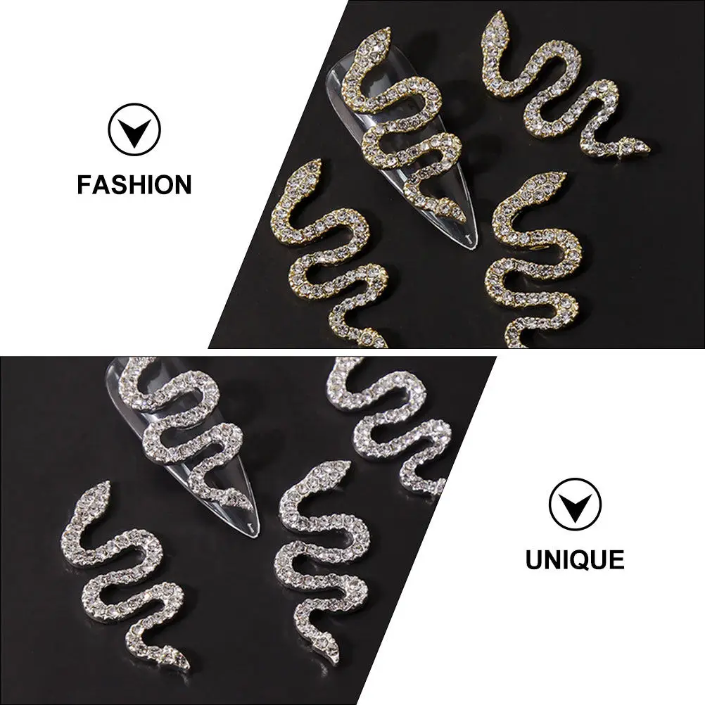 4 قطع من زينة الأظافر على شكل ثعبان، حجر الراين لتزيين الأظافر، إكسسوارات مانيكير أنيقة من السبائك، زينة صغيرة للأظافر للنساء