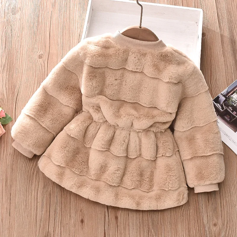 2024 Winter Girls' Fashion Zipper Cartoon Long Sleeve Sweater Solid Color Cotton Jacket Round Neck Top Children's Clothing 1-5Y