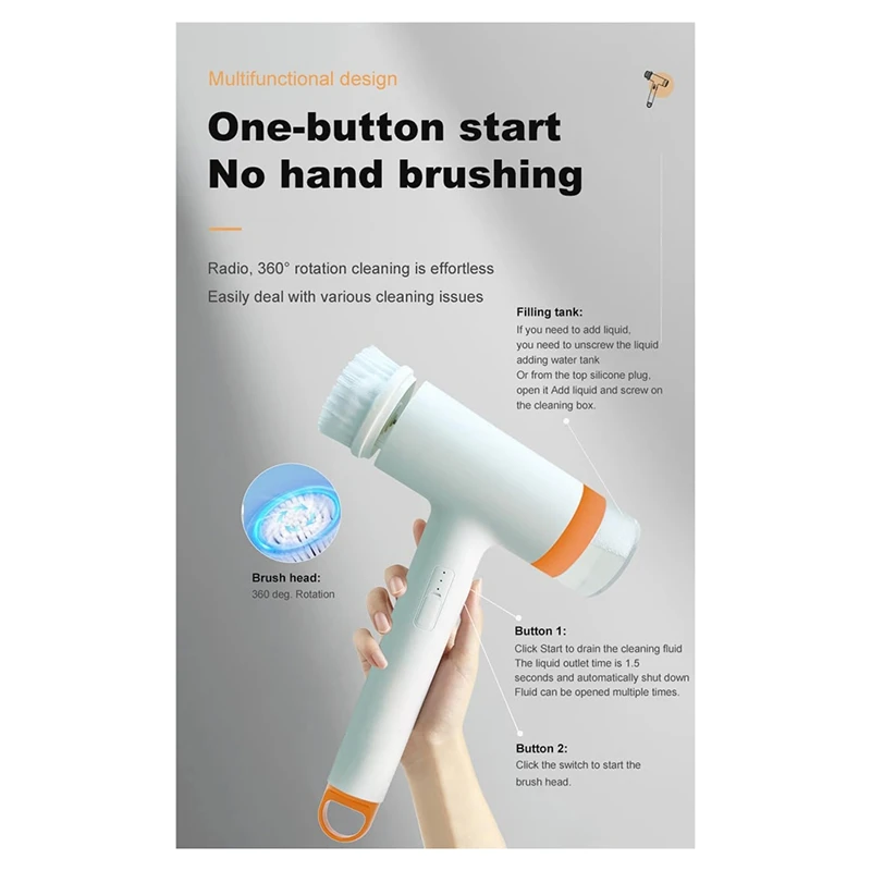B58B-Multifunctional Cleaning Brush,Cordless Cleaning Brush Scrubber For Home,Shower Cleaning Brush For Bathroom Tile Floor