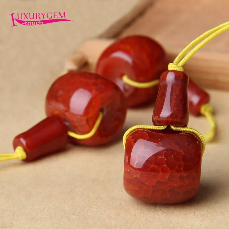 12mm14mm16mm18mm20mm Natural Crack Red Agates Stone Three Hole Column Shape Necklace Bracelet Jewelry DIY Loose Beads 1Pcs sk607