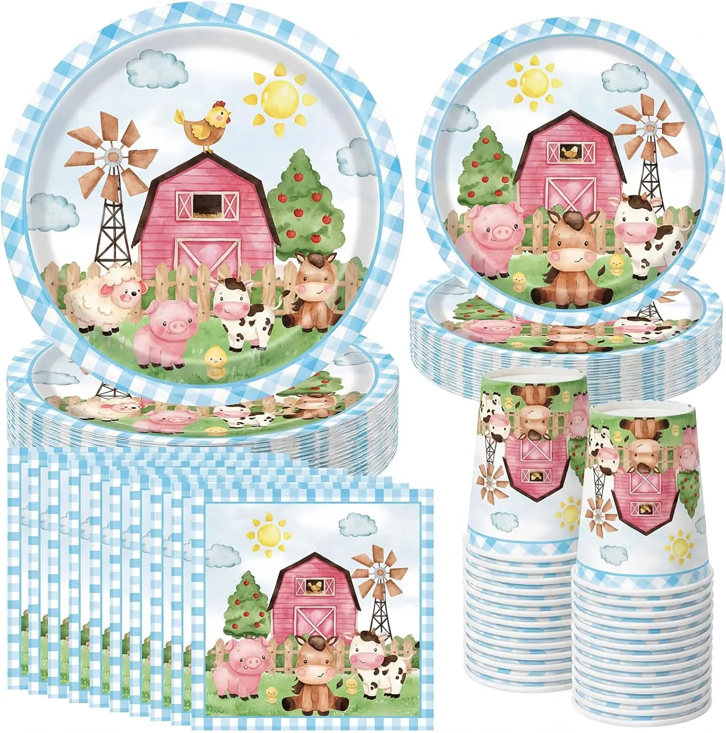 

250 Pcs Farm Animals Party Supplies Decorations Serve 50 Blue Farm Birthday Barn Animal Theme Disposable Paper Plates Na