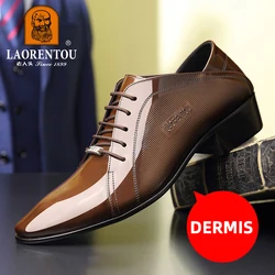 LAORENTOU layer cowhide breathable business dress leather shoes with  lace up middle heel, Derby groom's wedding shoes 20222