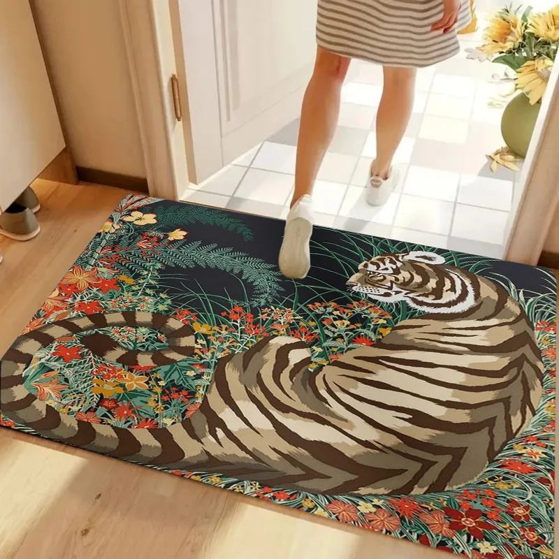 Tiger Cheetah Printed Doormat Rural Ethnic Style Printed Carpet Kitchen Living Room Bedroom Abstract Bright Decoration Carpet