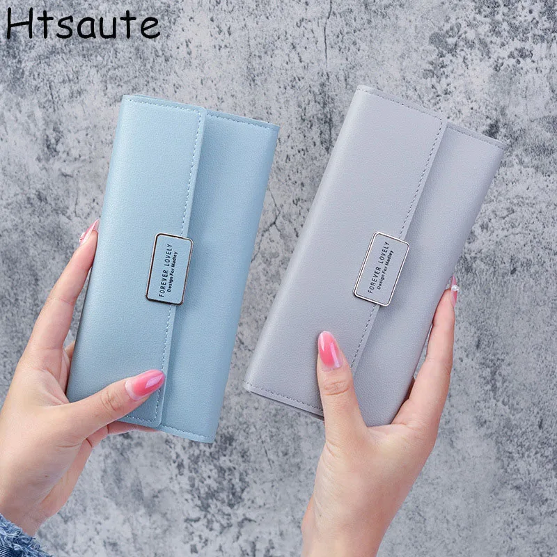 

PU Leather Women Wallets Luxury Long Hasp Fold-over Pattern Coin Purses Female Brand Solid Colors New Thin Clutch Phone Bag