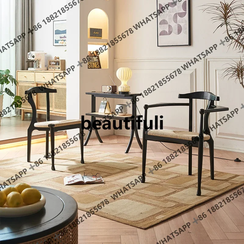 X Home Modern Simple Hotel Restaurant Solid Wood Backrest Armrest Ash Wood Dining Chair Black