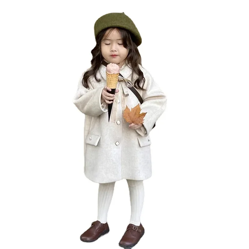 Girls Woolen Coat Jacket Cotton Outwear Overcoat 2023 Lovable Warm Thicken Plus Velvet Winter Autumn Teenager Children\'s Clothin