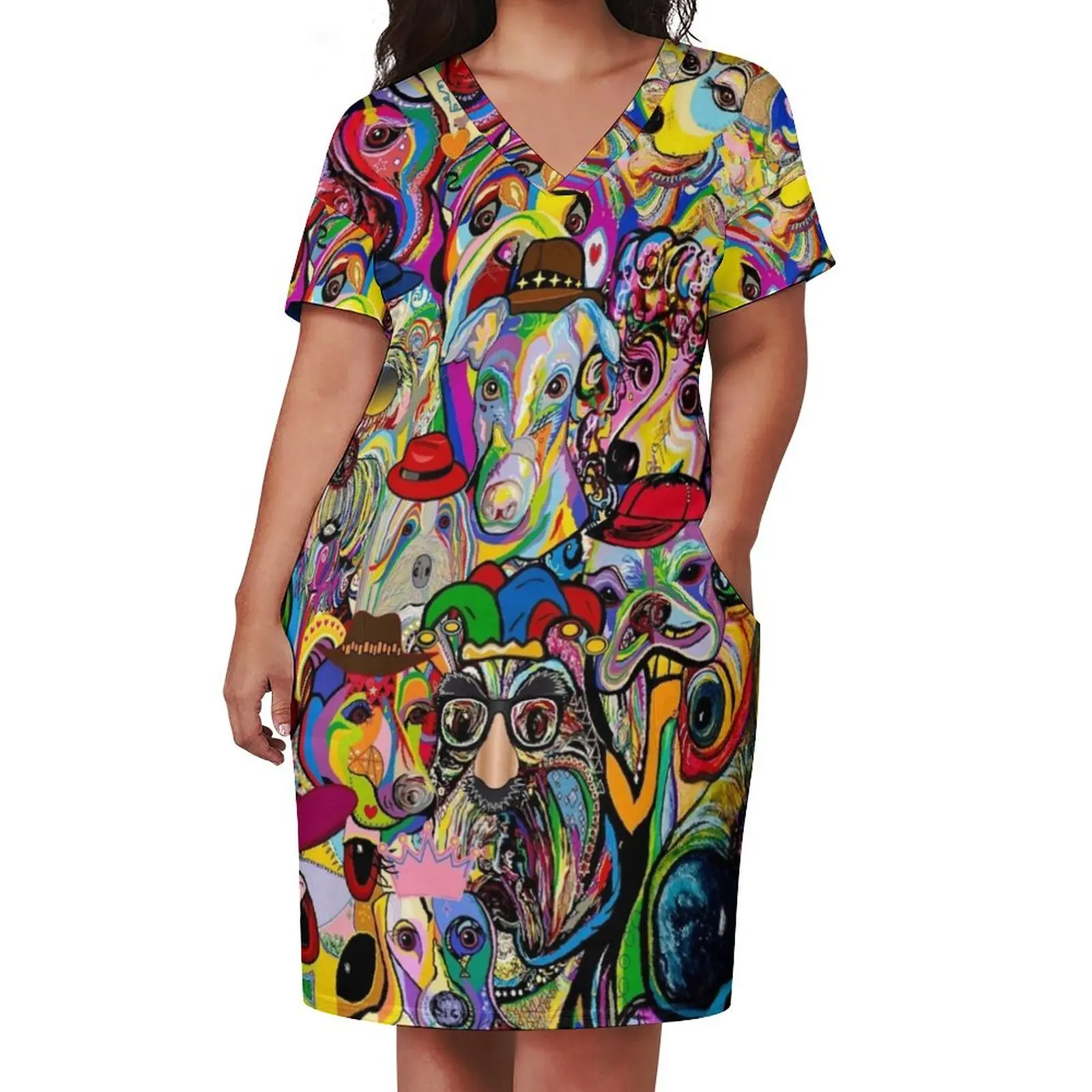 Dogs Dogs Dogs 2 Doggy Dress Up! Loose Pocket Dress Woman