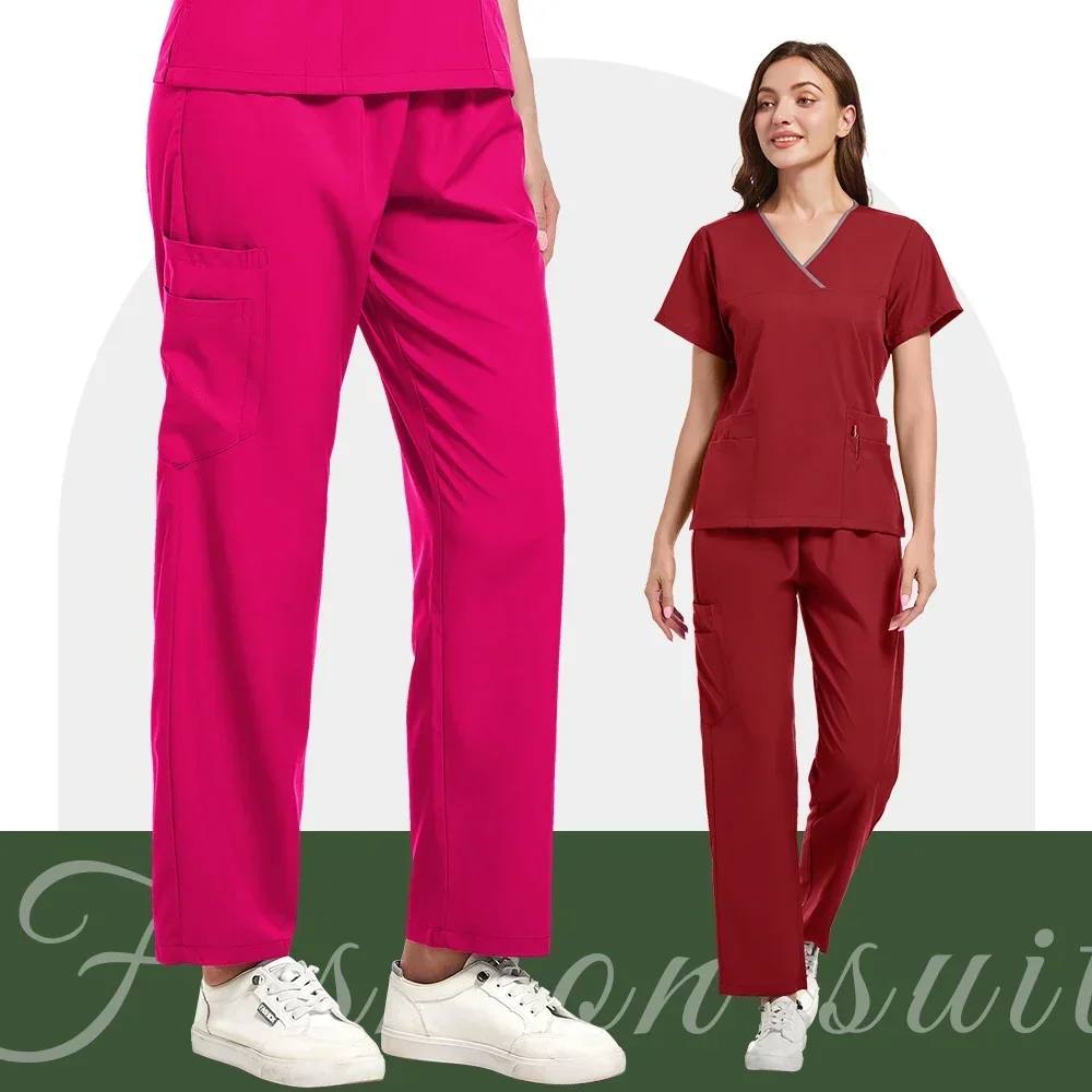 Tuta elastica per uniforme medica pantaloni superiori ospedalieri abbigliamento da lavoro per infermiere abbigliamento medico scrub morbidi