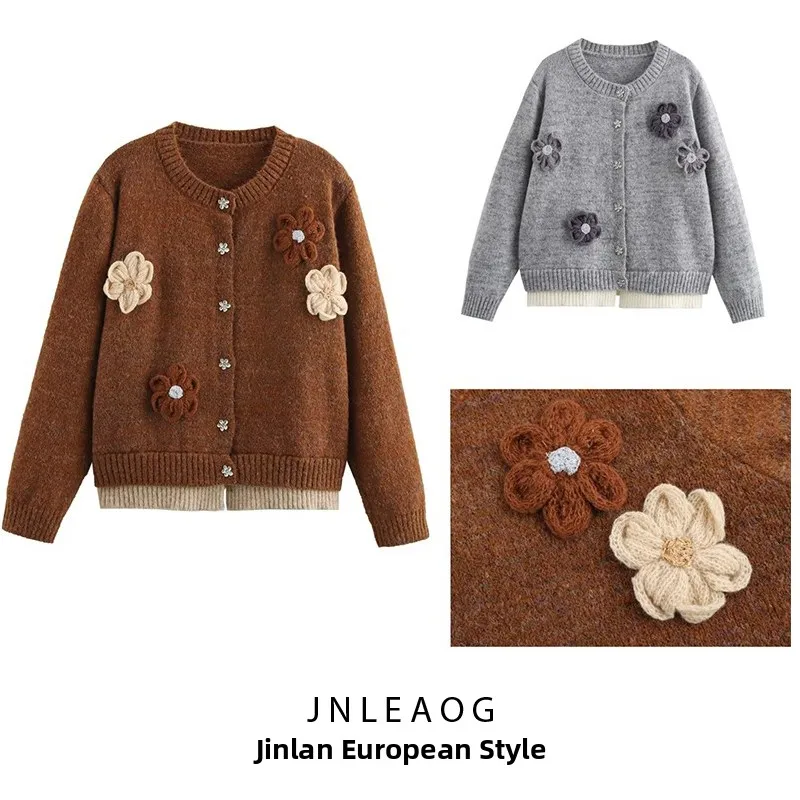 كارديجان نسائي جديد من JNLEAOG بتصميم زهري متعدد الاستخدامات بأكمام طويلة وياقة مستديرة مصنوع من ألياف البوليستر للارتداء اليومي