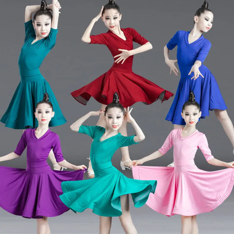 

Ballroom Latin Dance Dress Girl Kids Practice Wear Big Swing Skirt Performance Costume Competition Tango Salsa Latin Dance Dress
