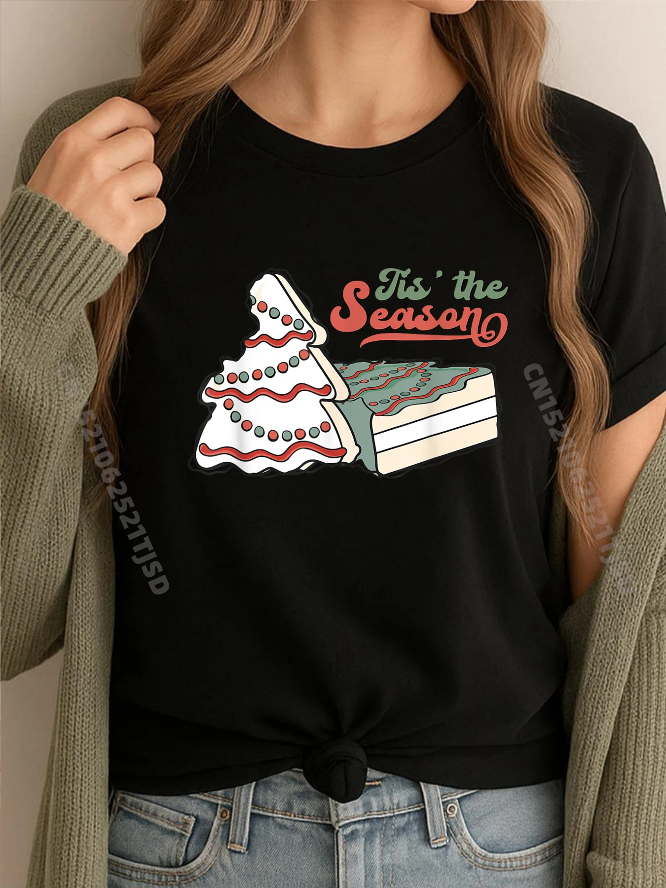 

Retro Tis The Season Xmas Lights Tree Cakes Debbie Oversized T Shirt Woman Male Funny Gifts Mens Tshirts