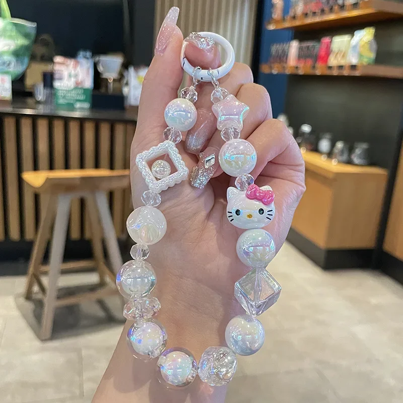 

New Sanrio Hello Kitty Cinnamoroll Beaded Backpack Pendant My Melody Cute Kuromi Pochacco Keychain Girl Phone Case Gift