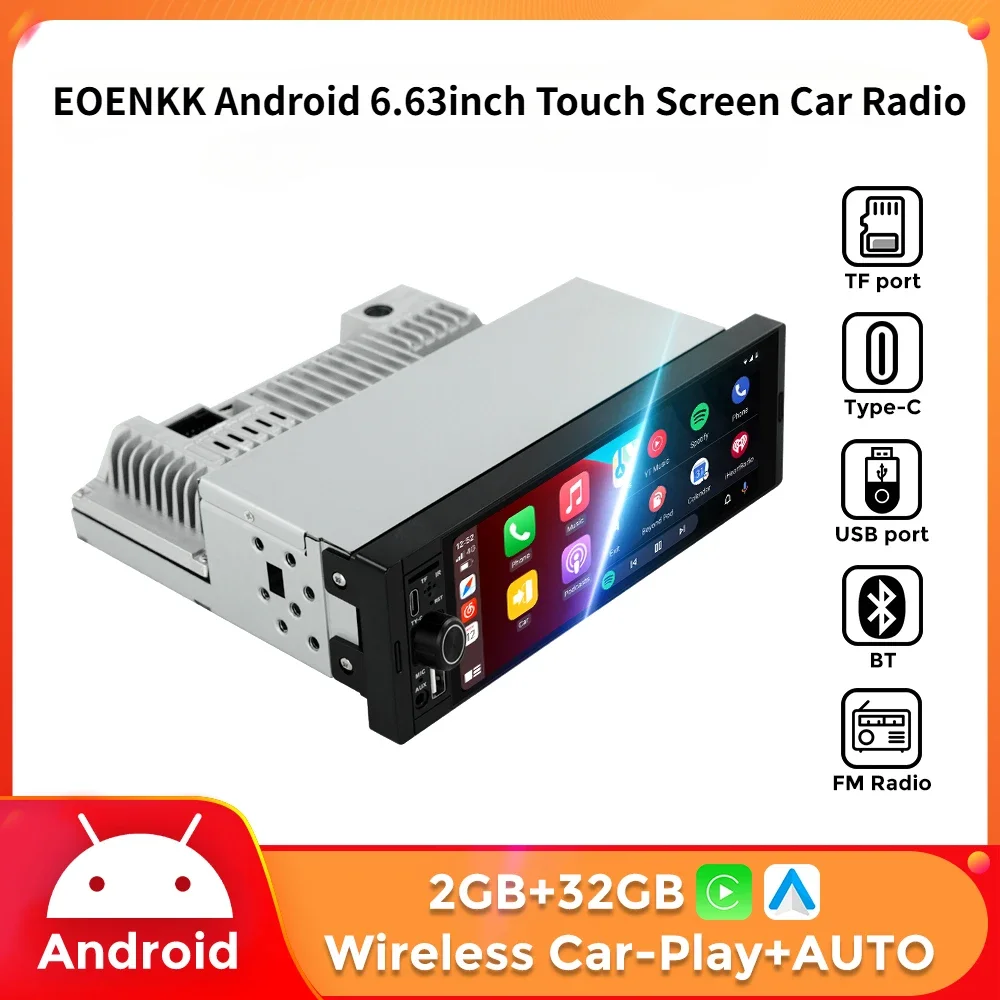 

EOENKK Android 6.63inch 1din Universal Car Multimedia HD Touch Screen Car Radio Wireless Carplay Android Auto