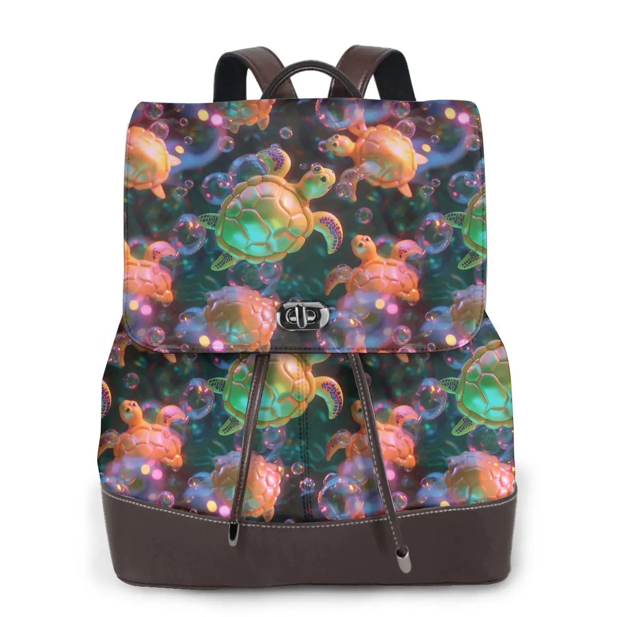 거북이 거품 반짝 이는 3D 패턴 새로운 핫 여성 배낭 디자이너 고품질 가죽 간단한 패션 대용량 배낭