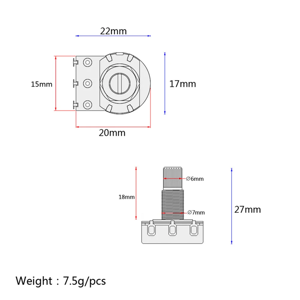 

A20k Mini Long Knurled Split Shaft Guitar Potentiometer Replacement Volume Tone Control Audio Pg202 Pot Audio Potentiometers