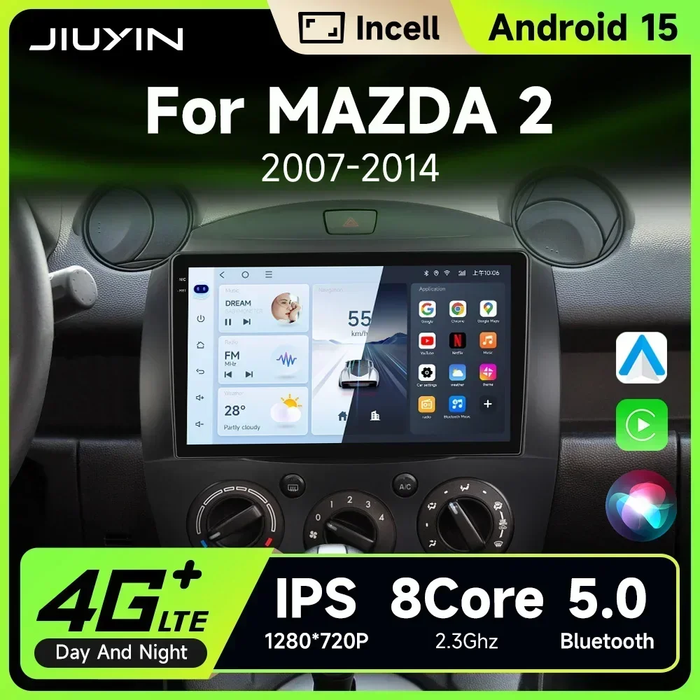Android 14 Autoradio-Multimedia-Player für MAZDA 2 Mazda2 2007-2014 mit Carplay WiFi Intelligentem Autoradio-System