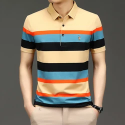 Summer Men's Polo Shirt Short Sleeved Business Striped Exquisite Embroidery Clothing Daily Casual Fashion Breathable Top T-shirt