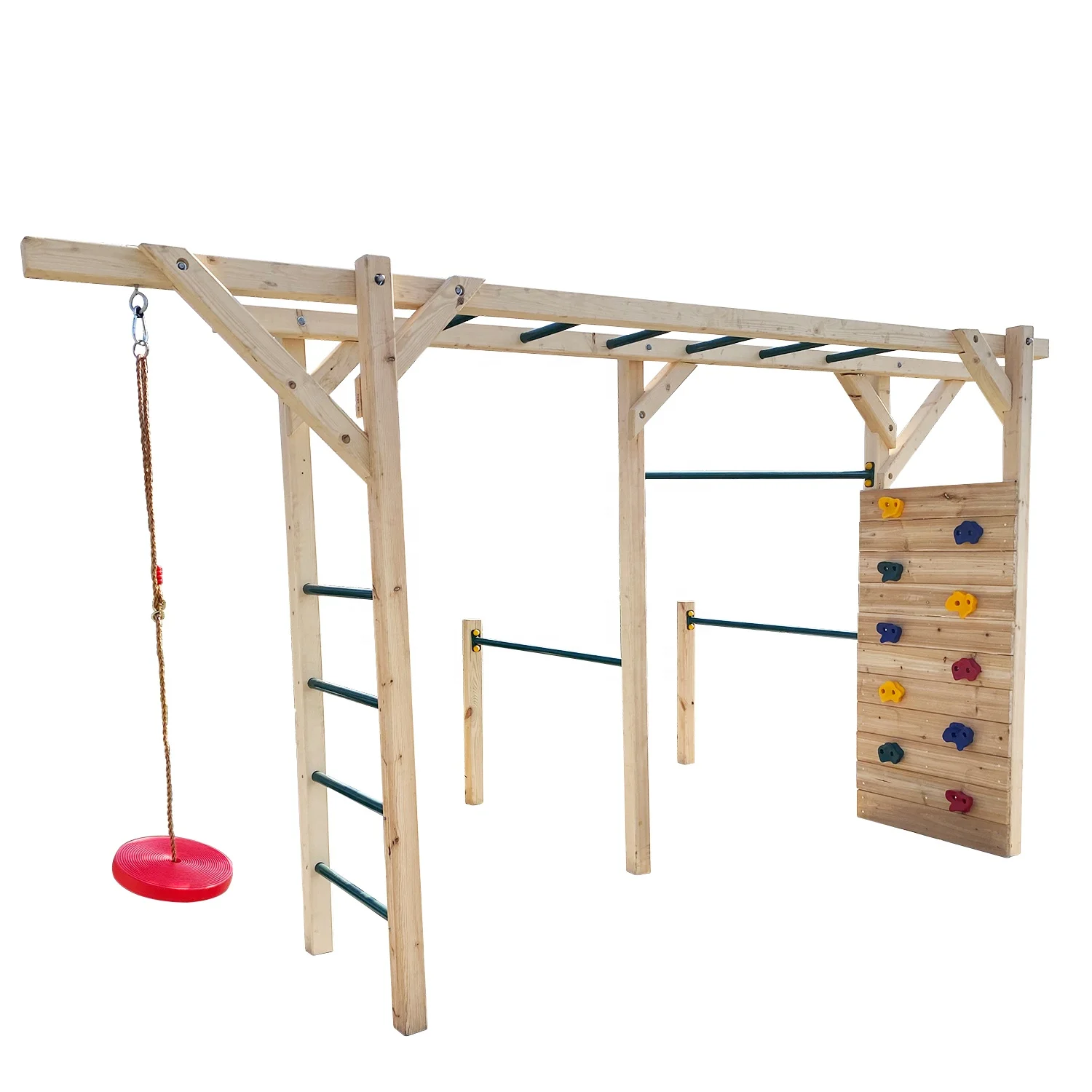 

6 in 1 Wooden Fitness Equipment Children Climbing Ladder Wooden Kids Outdoor Monkey Bar