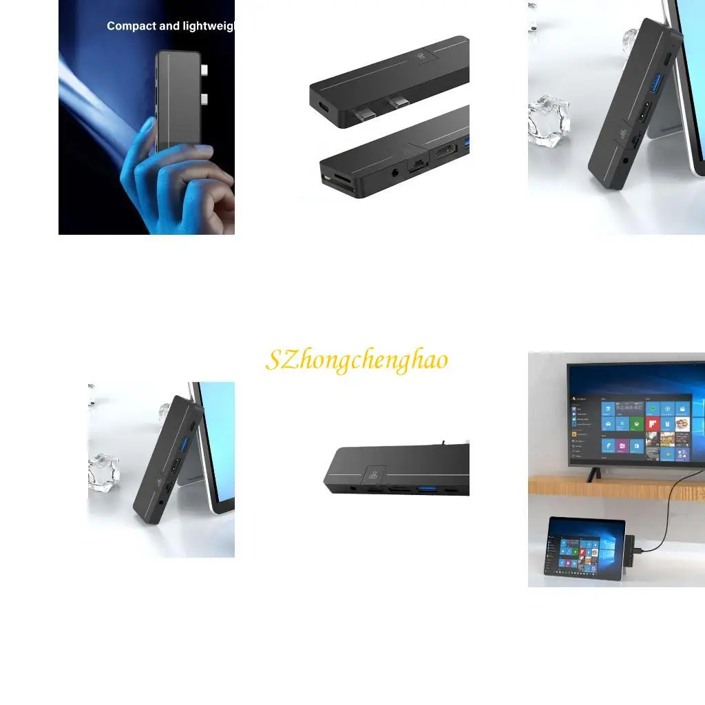 

USB C Multiple Port Adapter Hubs 4K Video 5Gbps Transfer Charging For Tablets 601D