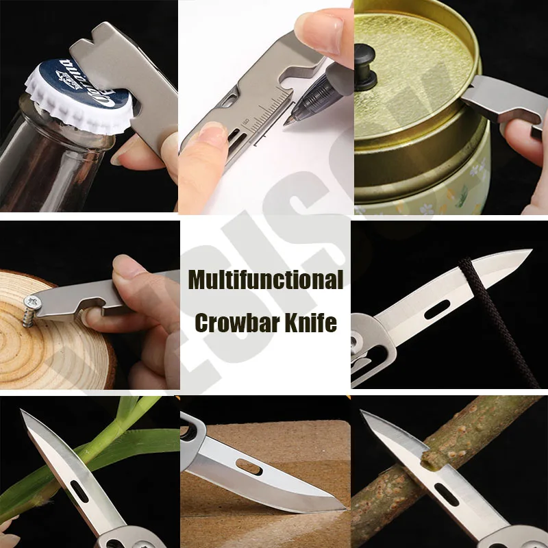 CNC 9 IN 1 TC4 Titanium Alloy Crowbar Knife Bottle Opener Graduated scale Hexagon Wrench EDC Outdoor Tools Multifunction Camping