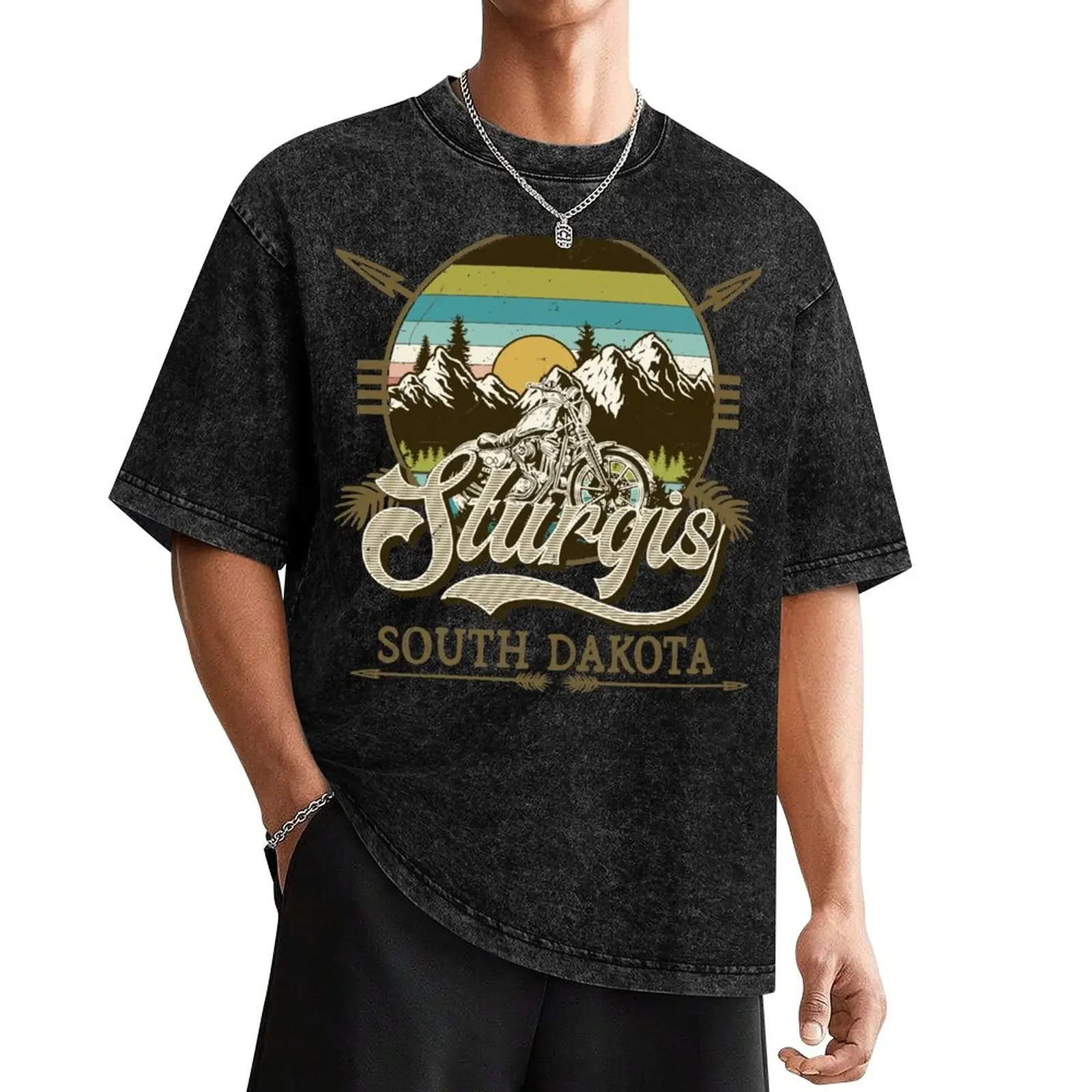 Vintage Sturgis South Dakota Speed Races Landscape Bikes T-Shirt tees heavyweights quick-drying mens big and tall t shirts