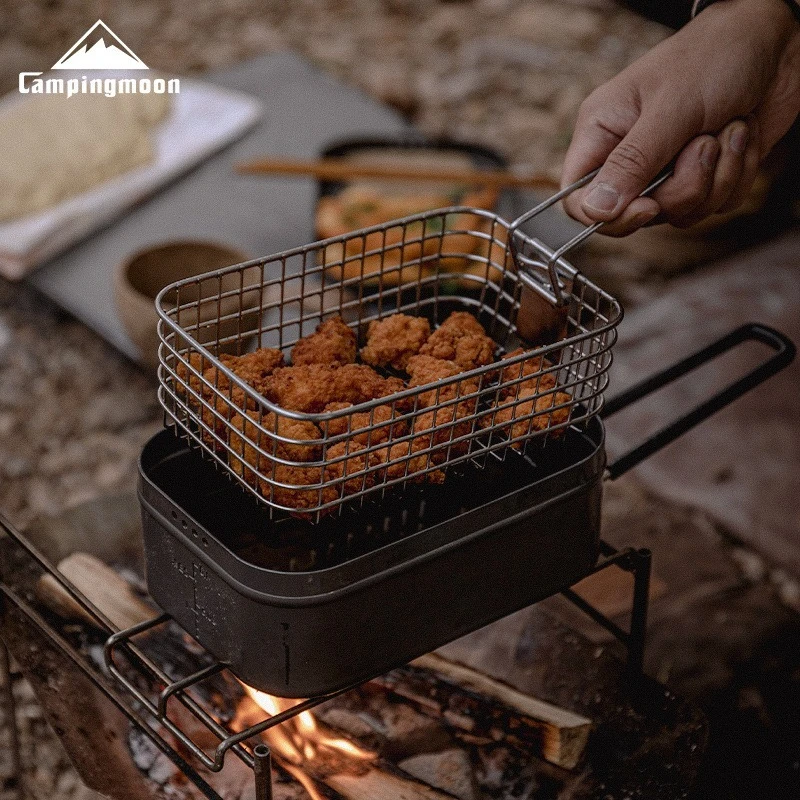 CAMPINGMOON S-1218 التخييم في الهواء الطلق للطي الفولاذ المقاوم للصدأ فراي فراي فراي فراي فراي صافي نزهة علب الاغذية فراي صافي #1
