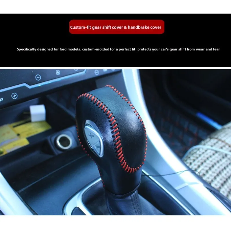 For Car PU Leather Carbon Fiber Gear Shift Knob Cover  Ford EcoSport Escape Fusion C-Max Energi Wagon Fiesta Focus Transit Van