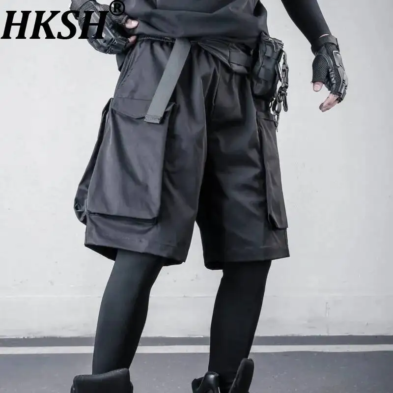 

HKSH Summer New Men Tide Dark Unique Multi-Pockets Cargo Pants Safari Style Personalized Simple Straight Tactical Shorts HK24346