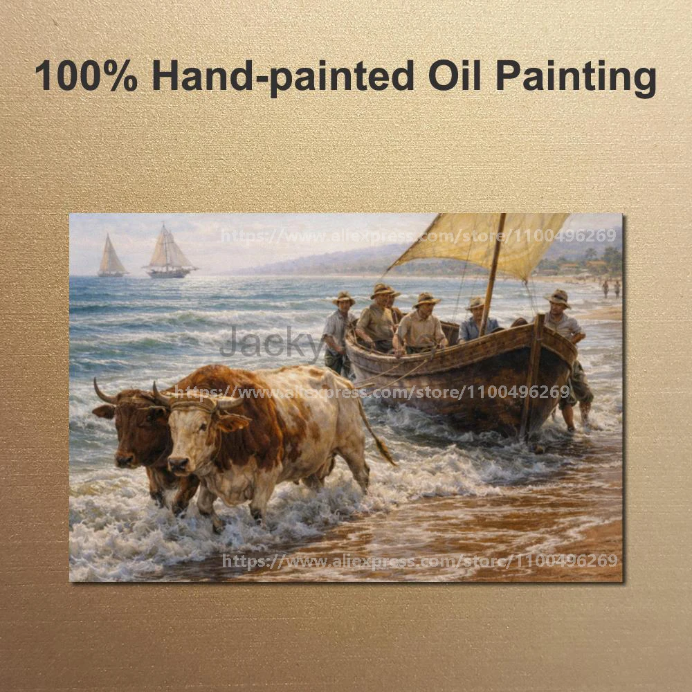 Pintura Impresionista de Paisaje Marino de Joaquín Sorolla, Retorno de la Pesca en Valencia, Arte en Lienzo Español Pintado a Mano para Restaurante u Oficina